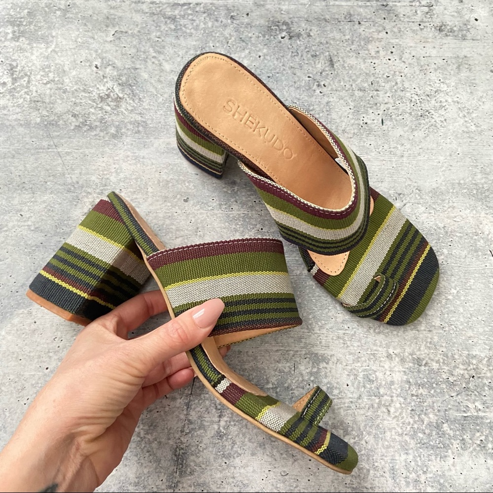 Shekudo Kakawa Weave 3 Green Toe Mule 8.5